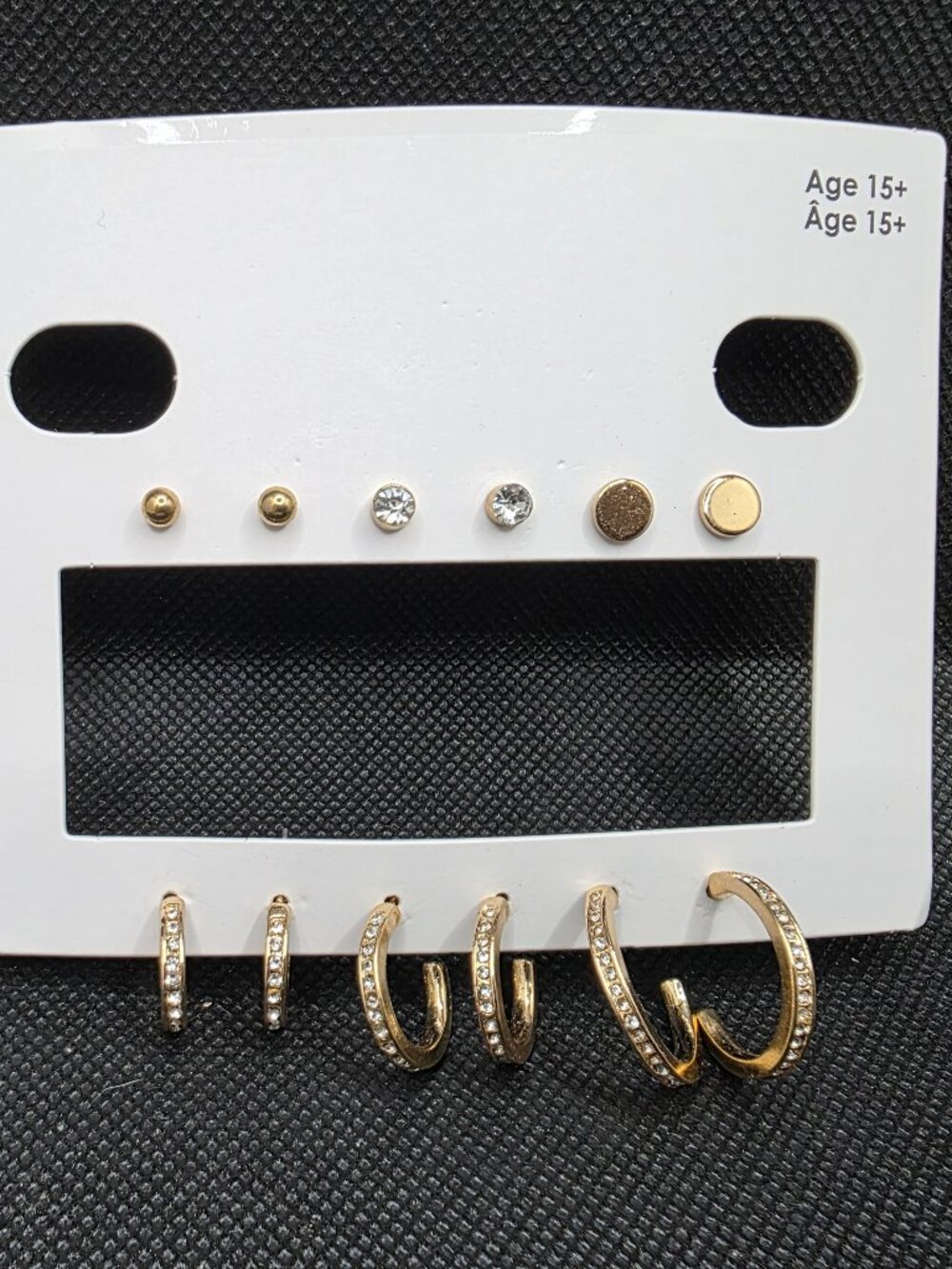 Gap gold tone earrings hoops and studs with rhinestones.
